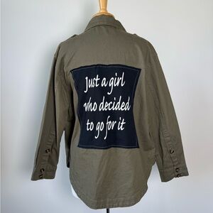 Olive Button Down Shirt with Inspirational Back Print